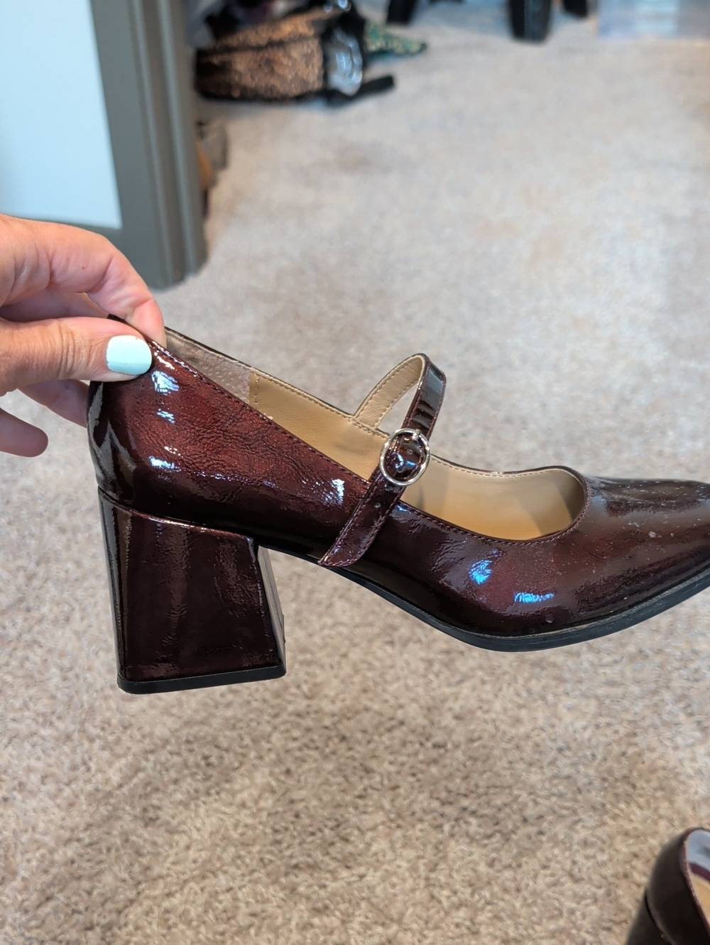 Rachel Zoe Metallic Burgundy Mary Jane Block Heel Pumps 8.5 - Picture 2 of 9